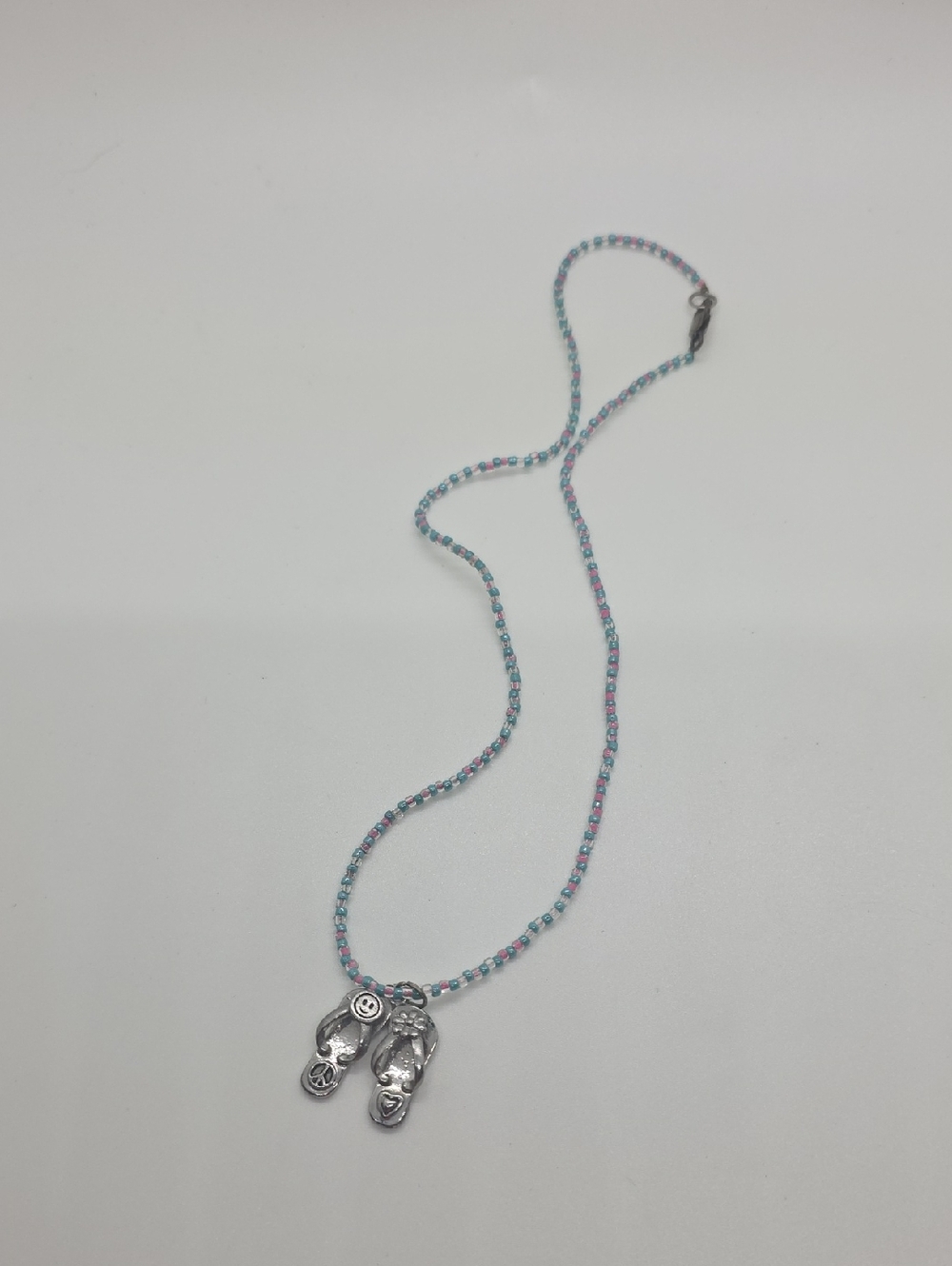 Hand Crafted Pink & Blue Beaded Flip-Flop Charm Necklace
